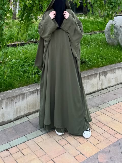 Olive Green Premium Hooded Butterfly Abaya