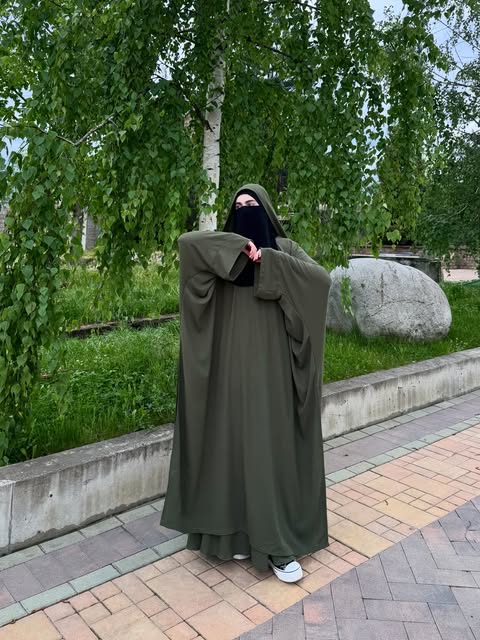 Olive Green Premium Hooded Butterfly Abaya