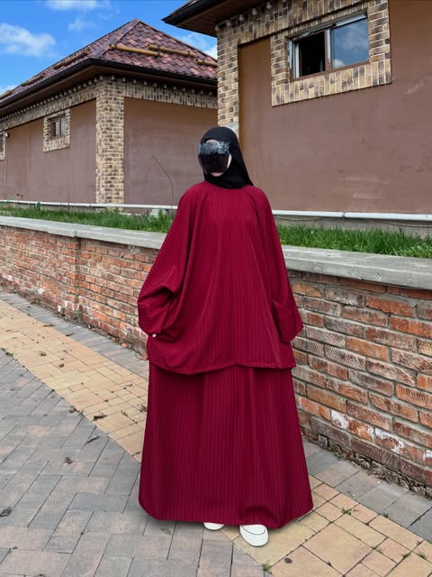 Ribbed Maroon 2-Piece Modest Co-Ord Set