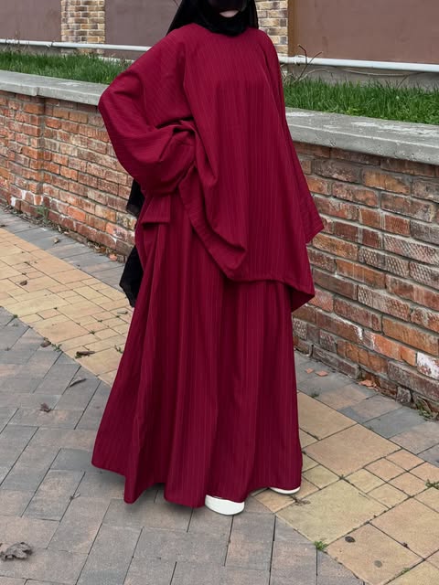 Ribbed Maroon 2-Piece Modest Co-Ord Set