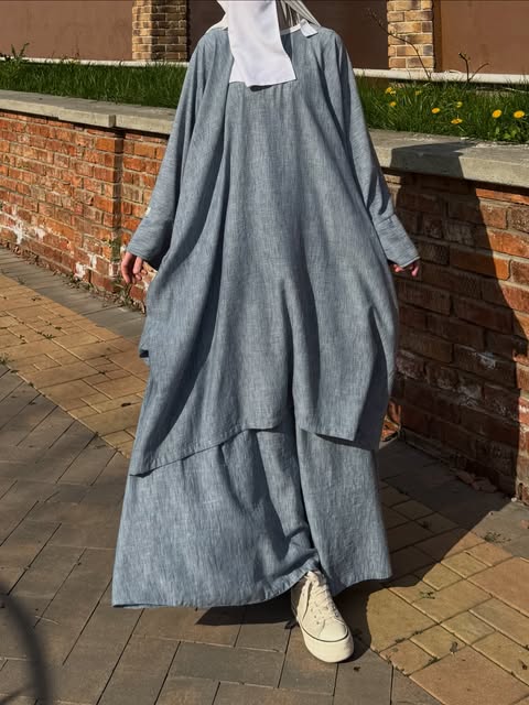 Textured Linen 2-Piece Abaya & Skirt Set